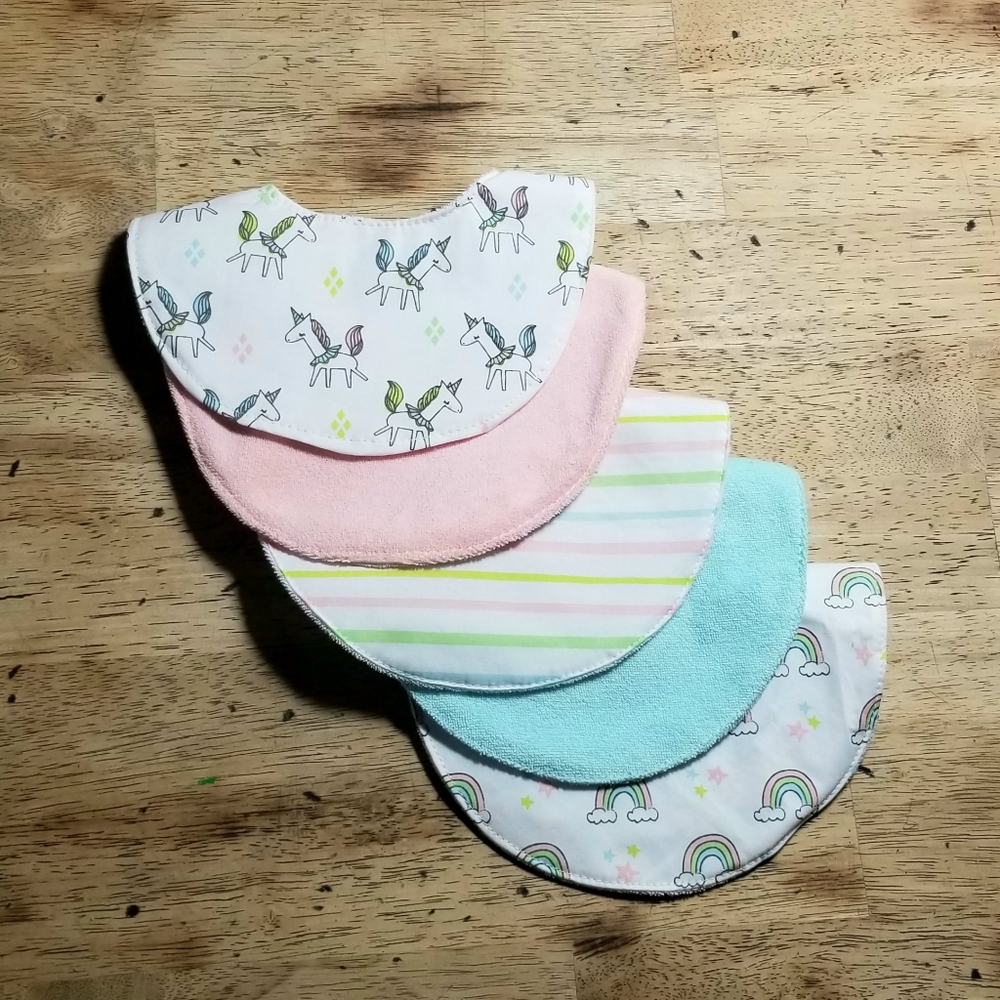 Newborn Bibs, Unicorn Girl, 5 Pack